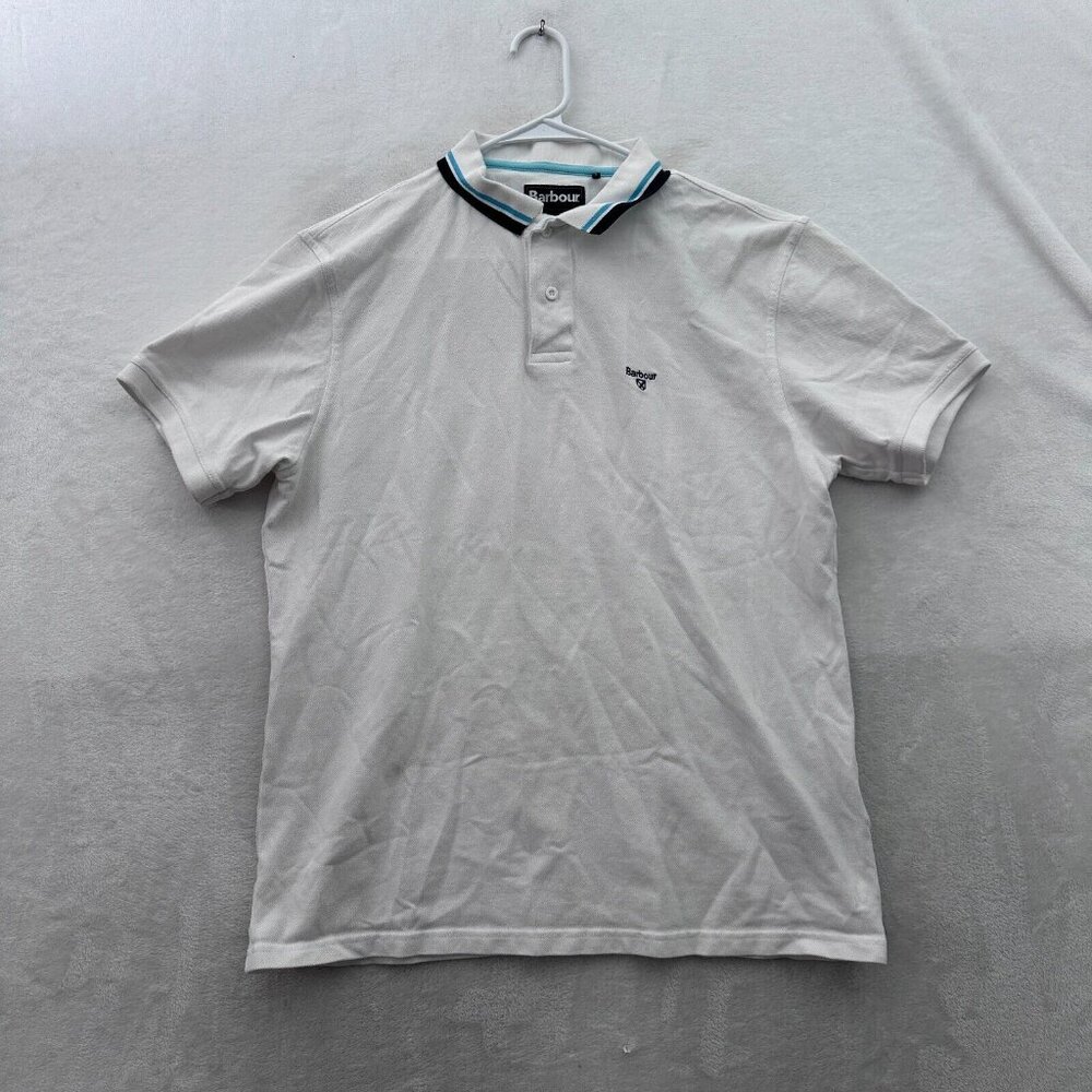 Barbour Polo Shirt Mens XL White Logo Embroidered Knit Preppy Casual